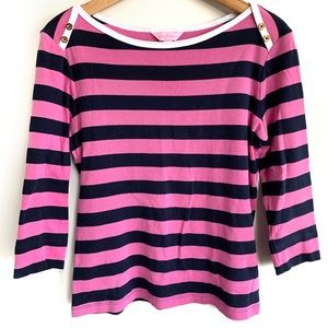 Lily Pulitzer Blue Pink Striped Boat Neck Shirt M